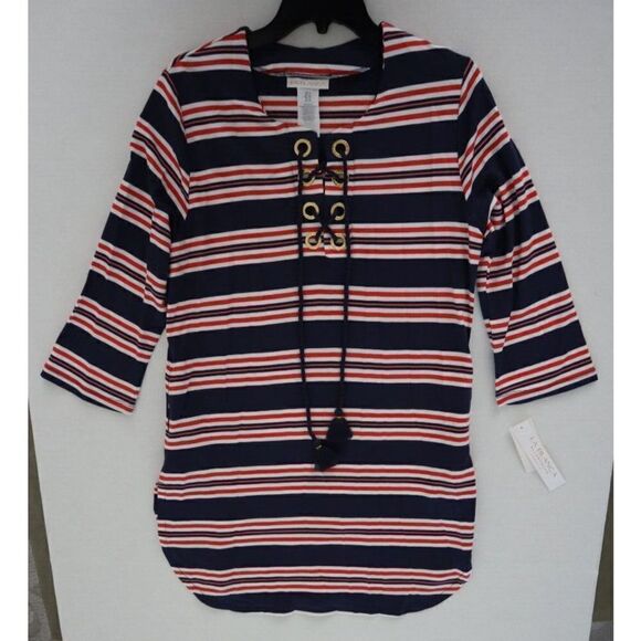 La Blanca LB3ZC55 Women Sz S Blue Sailor Stripe Lace-Up Swim Cover-Up Tunic $103 - Picture 11 of 16